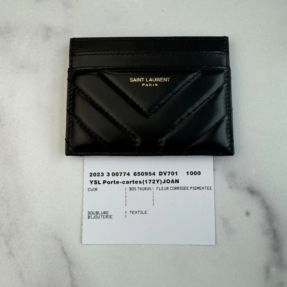 New Saint Laurent Joan Card Case Black Quilted Leather Authentic $330 Retail - Picture 2 of 7